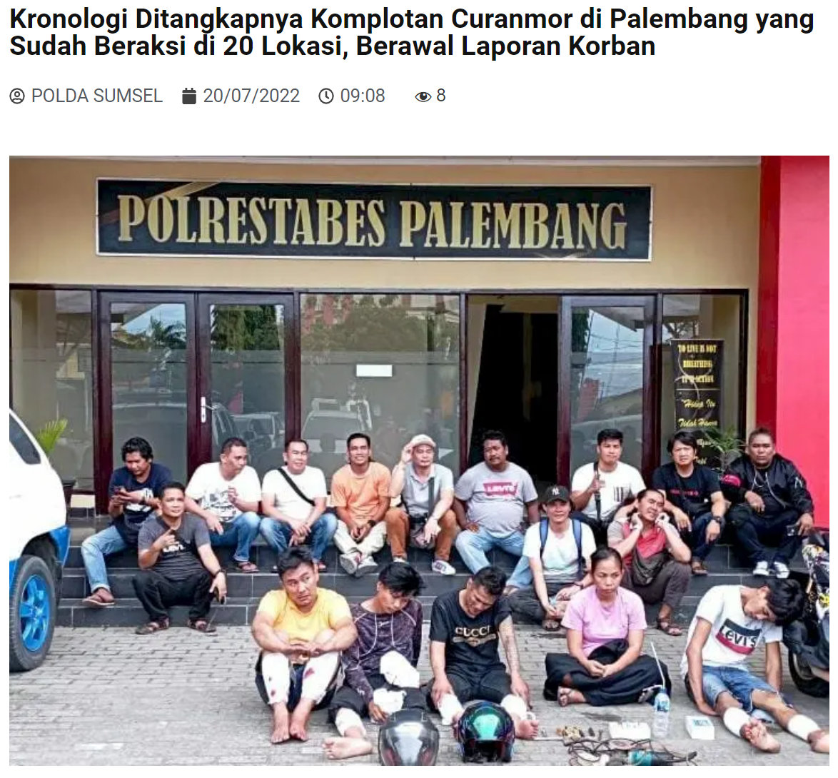 Kronologis Penangkapan Geng Kriminal di Palembang yang Telah Melakukan Penindakan di 20 Lokasi Berawal dari Laporan Korban