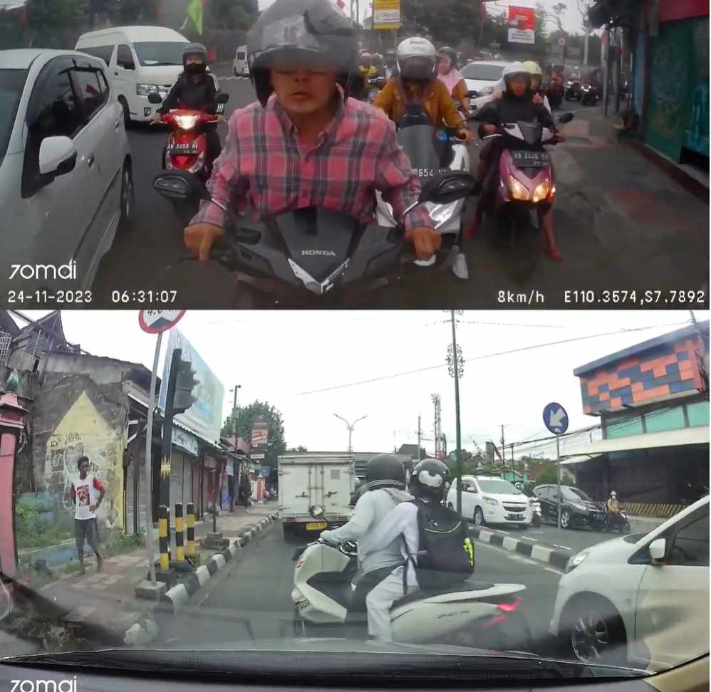 Terekam Kamera Motor Nyaris Jatuh Setelah Hampir Tertabrak Mobil di Perempatan Jembatan Tegalrejo, Yogyakarta